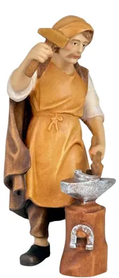 Holzschmiede 8 cm handbemalt – Krippenfigur aus Gröden