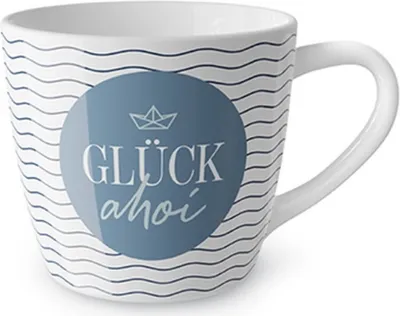 Produktbild von maritimer Maxibecher Glück Ahoi mit Schiff für 400ml Porzellan Geschenk für Dich