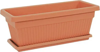 Produktbild von 2 Kunststoff-Blumenkübel Terrakotta mit Drainage 22L + Schale 60x25cm rechteckig für Pflanzen und Kräuter