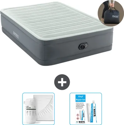 Obrázok produktu pre Intex Airbed - Manželská posteľ - 137 x 191 x 46 cm - Sivá - Vrátane čerpadla - pripevneného prestieradla a opravnej súpravy
