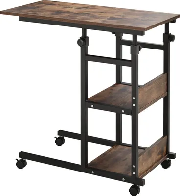 Produktbild von HOMCOM Beistelltisch Couchtisch mit Rollen höhenverstellbar 2 untere Regale
