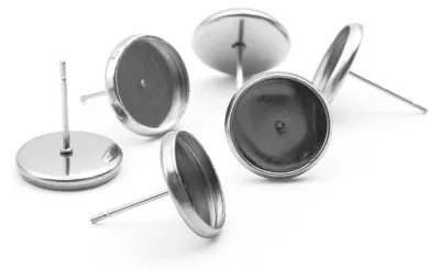 Produktbild von Vintageparts Ohrstecker Edelstahl platinfarben für 10mm Cabochons (6 Stück)