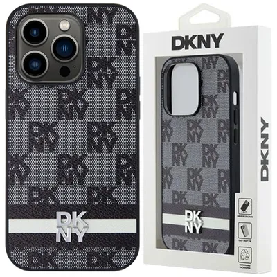 Produktbild von DKNY, Elegante Hülle für iPhone 15 Pro Checkered Pattern and Stripe, Schwarz
