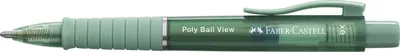 A green Faber-Castell Poly Ball View ballpoint pen is shown against a white background.