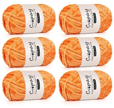 Obrázok produktu pre Chenilleová priadza na háčkovanie a pletenie, 6 x 100 g, oranžová, 100% polyester