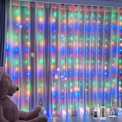 LED-Vorhanglichter 2,4x1,8 m, 144 LEDs, 8 Modi, USB, Fernbedienung