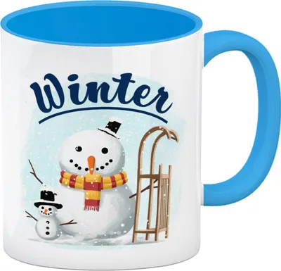 Produktbild von Winter Schneemann Kaffeebecher Hellblau