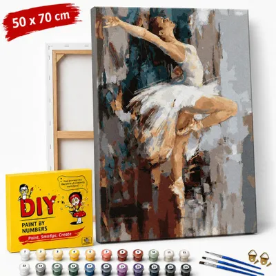 Obrázok produktu pre Obraz na maľovanie podľa čísel s rámom „Baletka v bielom“ 50 x 70 cm