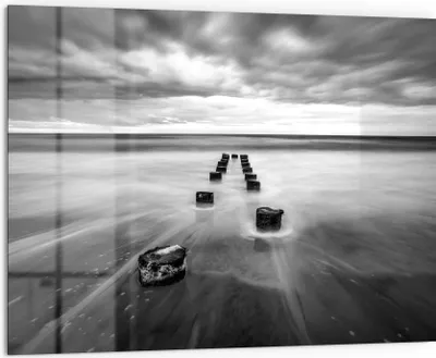 Produktbild von DEQORI Küchenrückwand Glas 80x60 cm 'Wellenbrecher im Meer' Spritzschutz Bad Rückwand