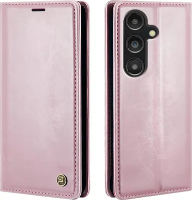 Produktbild von Handyhülle für Samsung Galaxy S25 Kunstleder Flip Vintage Cover Hülle RFID Schutz Case Kartenfach Farbe: Rosa