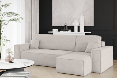 Kaiser Möbel Ecksofa mit schlaffunktion und bettkasten, Sofa L-form, Couch L-form BEST Dicker Cord Beige Rechts
