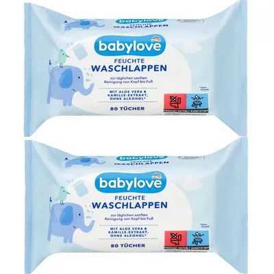 Produktbild von Babylove Feuchte Waschlappen 2x80 Stück