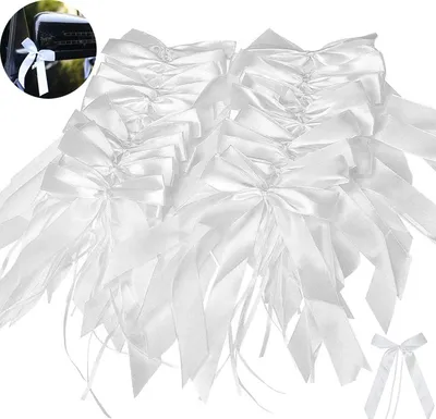 Produktbild von Schleifen – 50 Stück – Fertige Schleifen – Hochzeitsbänder – Autoschleifen – Geschenkschleifen – Autoschleifen – Autodekoration für Hochzeiten – Weiß
