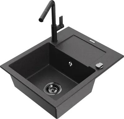 Produktbild von Mexen Enzo 1 Becken-Granitspüle mit Abtropffläche und Mischbatterie Flora, Schwarz gesprenkelt - 6506-76-670401-70-B