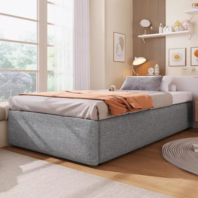 Immagine prodotto di Letto imbottito Merax 90x200 cm, letto a piattaforma per bambini con contenitore idraulico, cassetto, letto senza testiera, letto con contenitore per ragazzi, grigio