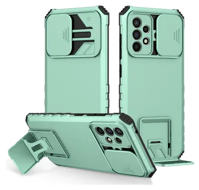 Immagine prodotto di Custodia per Samsung Galaxy A52S 5G / A52 5G / A52 4G robusta a doppio strato, protezione militare con kickstand e protezione fotocamera scorrevole Turchese