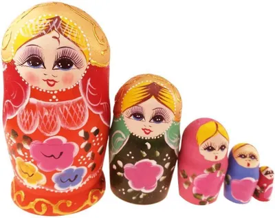Productafbeelding van Veelkleurige meisje pop Russische pop - Set van 5 - Nestende pop cadeau voor kinderen verjaardag