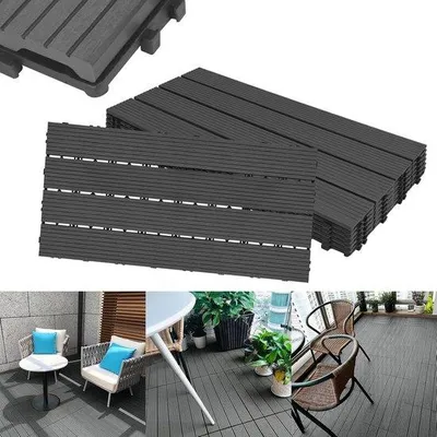 Productafbeelding van Terrastegels WPC - Kunststof tegels - Balkon verfraaien - Eenvoudig kliksysteem - 30 x 60 cm - Antraciet