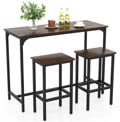 Immagine prodotto di Tavolino da bar con 2 sgabelli, design industriale, tavolino con poggiapiedi, 120 cm, ideale per il caffè