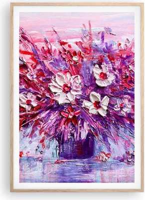 Produktbild von Gerahmtes Poster - Rahmen in heller Eiche - Pastos Blumen Rosa - 70x100 cm - Wand Bild - Wanddeko - Wandbilder - Kunstposter - Wandposter - Bilderrahmen - Bilder - Kunstdruck - P2NPA70x100-4530