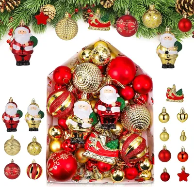Produktbild von 72er Set Weihnachtskugeln Plastik Rot Gold, Christbaumkugeln Kunststoff Weihnachtsbaum Deko, Weihnachtsbaumkugeln mit Aufh?nger, Gl?nzend Glitzernd Matt Weihnachtsbaum Kugeln Christbaumschmuck