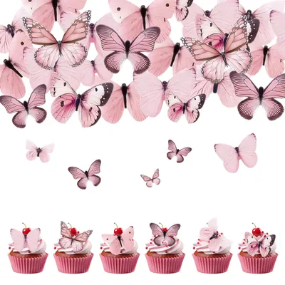 80 essbare Schmetterlingsdeko aus Papier, rosa, für Torten & Cupcakes