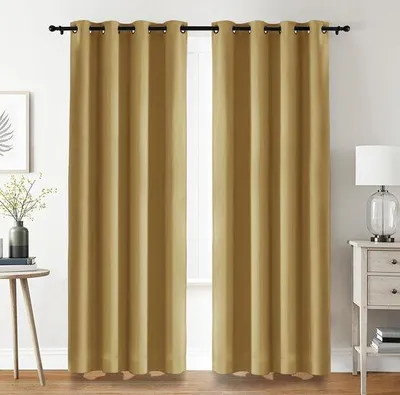 Productafbeelding van Famanu Thermische Verduisterende Gordijnen met oogjes - 2 panelen - 140 x 245 cm - Geschikt voor slaapkamer en woonkamer - Beige - Japandi stijl