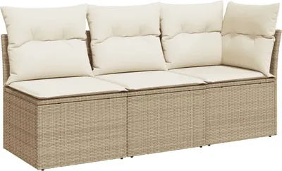 Immagine prodotto di Divano da Giardino con Cuscini a 3 Posti Beige in Polyrattan