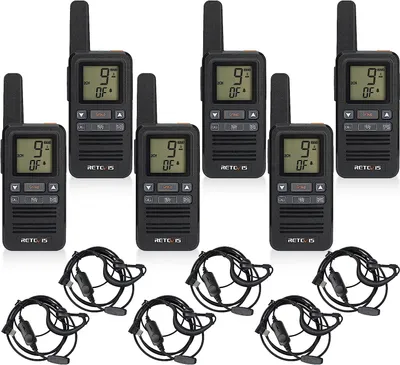 Produktbild von Retevis RB667 Funkgerät mit Ohrhörer, Mini Walkie Talkie Wiederaufladbares 1600 mAh, Gruppenruf, PMR446 USB C, VOX, Funkgeräte Professionelles für Restaurant, Hotel (6 Stück, Schwarz)