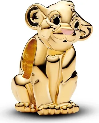 A shiny gold charm of a baby lion, likely Simba from The Lion King, sitting and looking to the side.