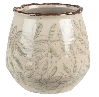Produktbild von Clayre & Eef Blumentopf Ø 14x13 cm Grün Beige Keramik Blätter