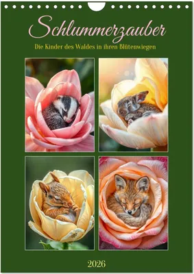 Produktbild von Schlummerzauber - Die Kinder des Waldes in ihren Blütenwiegen (Wandkalender 2026 DIN A4 hoch), CALVENDO Monatskalender