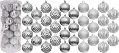 Produktbild von Deko-Weihnachtskugeln aus Kunststoff 6 cm – Set 35 Stück, Silber