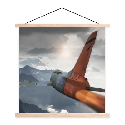 Produktbild von MuchoWow® Textilposter Ein Armeejet über den Bergen 60x60 cm mit holzfarbenen Rahmen - Wanddekoration