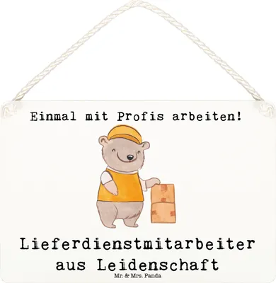 Produktbild von Mr. & Mrs. Panda holzbild Lieferdienstmitarbeiter Leidenschaft DIN A6 - Weiß - Geschenk, wandtafel, Pizzabäcker, Türschild, Lustig, Holzschild, Pizzabote, Schild, Spruch