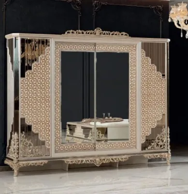 Produktbild von Casa Padrino Luxus Barock Schlafzimmerschrank Weiß / Gold - Prunkvoller Massivholz Kleiderschrank im Barockstil - Barock Schlafzimmer Möbel