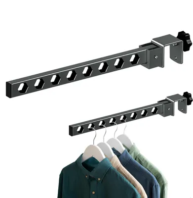 Produktbild von Kleiderhaken Wandmontage, faltbares Design, Teleskop Gardinenstange für Garderobe, schwarz und weiß