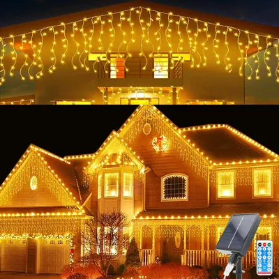 Solar-Eiszapfen-Lichterkette 7 m, 256 LEDs, 8 Modi, Fernbedienung