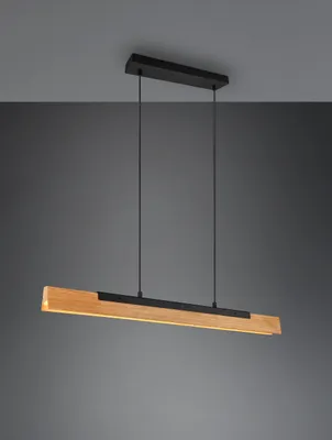 Produktbild von lightling Carola LED Pendelleuchte, 4-fach Touch Dimmer, höhenverstellbar bis max. 150 cm, Breite: 90 cm, Schwarz Matt Metall & Holz