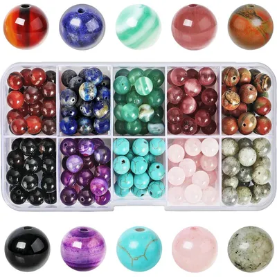 Produktbild von Edelsteinperlen 8mm rund 10 Farben Set 200 Stück für Schmuck Basteln