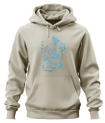 Produktbild von Japanischer Drache Neon Blau Katakana ドラゴン Cyberpunk Hoodie Kapuzenpullover, Natur, S