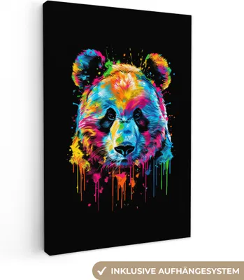 Produktbild von MuchoWow® - Leinwandbilder - Panda - Tiere - Farbe - Farbe - Schwarz, Wandbild, Wanddeko Bilder Wohnzimmer, 80x120 cm