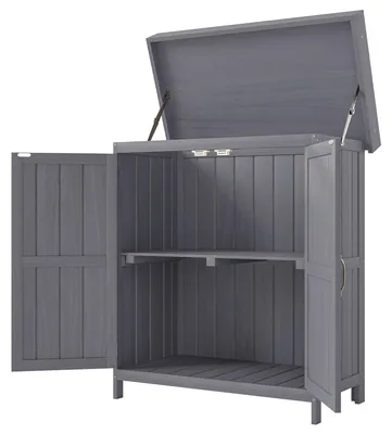 Produktbild von Outsunny Geräteschrank Geräteschuppen Holzschrank 2 Fächer Tannenholz Grau