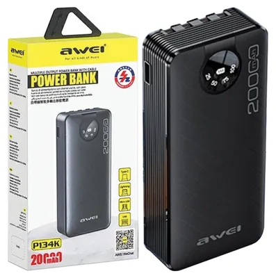 Immagine prodotto di Awei Powerbank P134K 20000Mah nero/display nero + cavi Usb/Pd/Lightning/Microusb