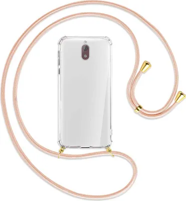 Produktbild von Handykette Backcover-Schutzhülle mit Band (Metall goldfarben) für Nokia 3.1 - rose peach