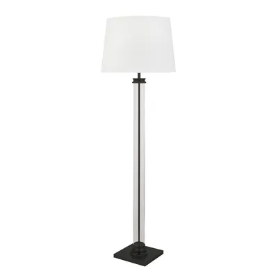 Image de Lampadaire Sur Pied - Colonne En Verre Et Base Noire, Abat-Jour Blanc