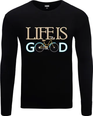 Produktbild von Herren Warm, Langarm-T-Shirt mit Druck Fahrradtext Schwarz Gr.XXXL