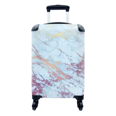 Produktbild von MuchoWow® Koffer Handgepäck Trolley Rollkoffer Kleine Reisekoffer mit 4 Rollen - Marmor - Gold - Lila - Blau - Cabin Size < 55x40x23 cm & 55x40x20 cm - Fotokoffer - Kabinenkoffer - Boardgepäck - Reise-Box - Reisekoffer - Reisegepäck - Koffer mit Bild - Trolley für Kinder