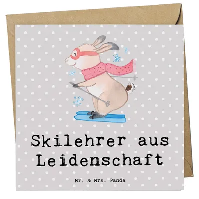 Produktbild von Mr. & Mrs. Panda Glückwunschkarte Skilehrer Leidenschaft - Grau Pastell - Geschenk, anlasskarte, Grußkarte, Klappkarte, faltkarte, doppelkarte