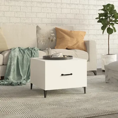Image de Maison Exclusive - Table basse avec pieds métalliques Blanc 50x50x40 cm